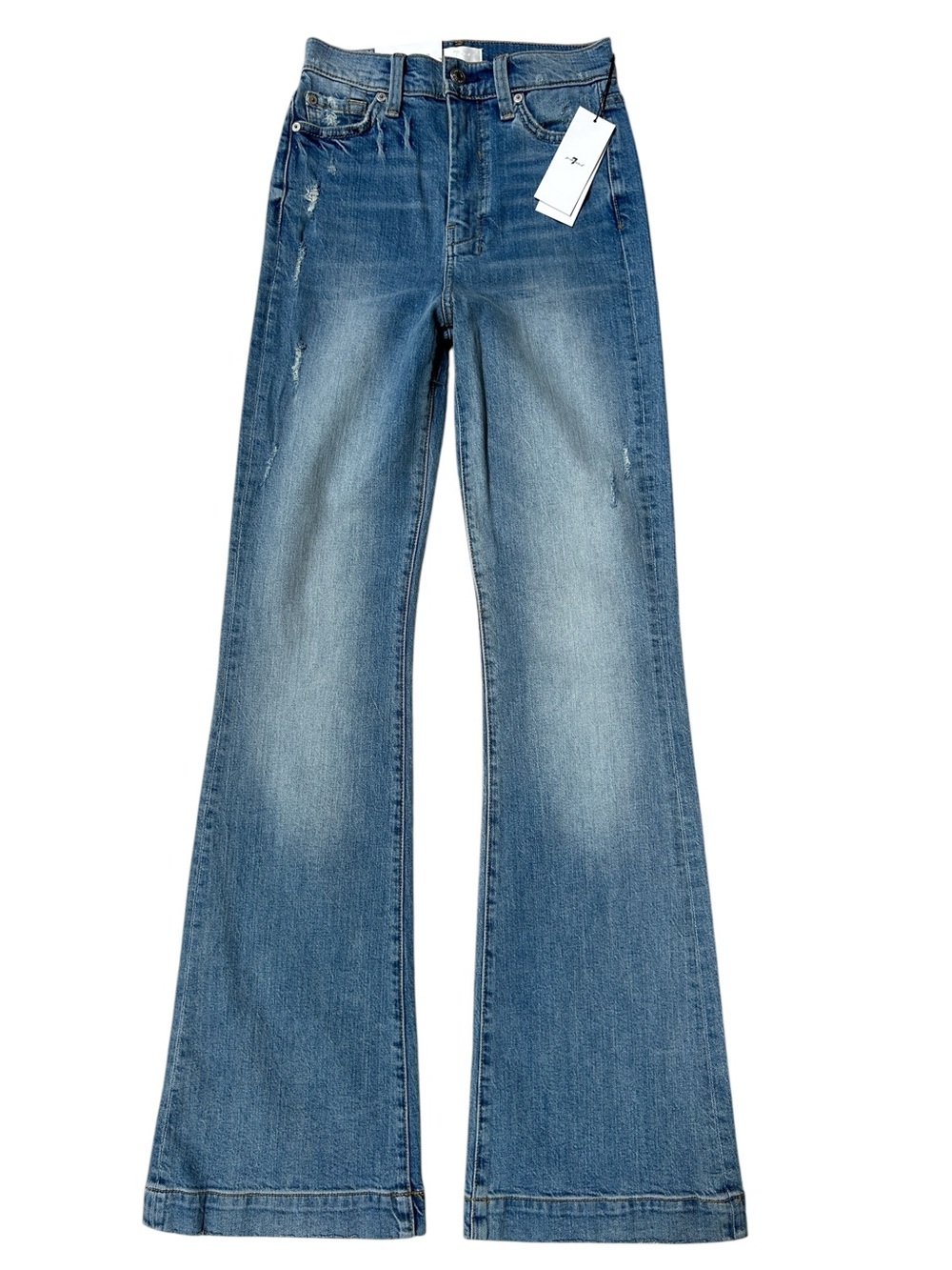 7 For All Mankind Ultra High Rise Dojo Faded Blue Flared Jeans, Size 24